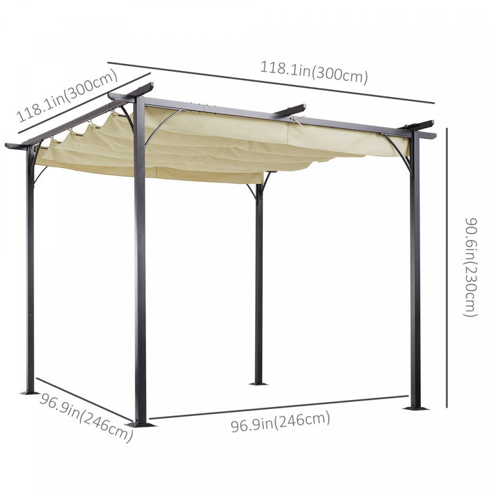 Outsunny 10' X 10' Outdoor Retractable Pergola Canopy, Metal Patio Shade Shelter For Backyard, Porch