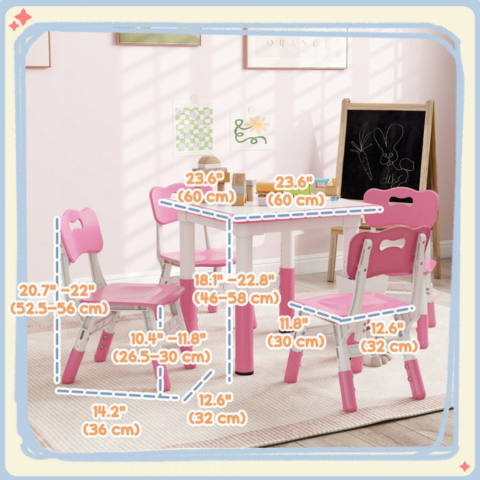 Qaba 5 Pieces Kids Table And Chair Set, Height Adjustable Toddler Table And Chair Set, Activity Tabl