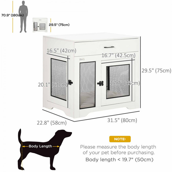 Pawhut 32in Dog Crate Furniture With Cushion, 2 Doors, Dog Kennel End Table With Storage, Indoor Dog