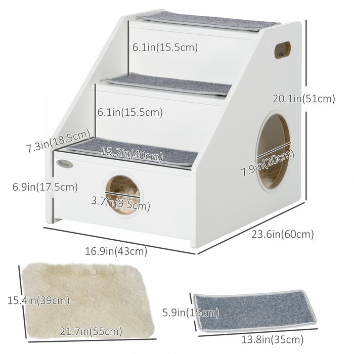 Pawhut Pet Stairs For Miniature Dogs Hidden House, Cat Steps For Couch High Bed Sofa, Portable Puppy