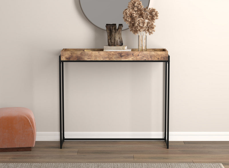 40” Modern Console Table With Sunkey Tray - Brown Reclaimed Wood With Black Metal 