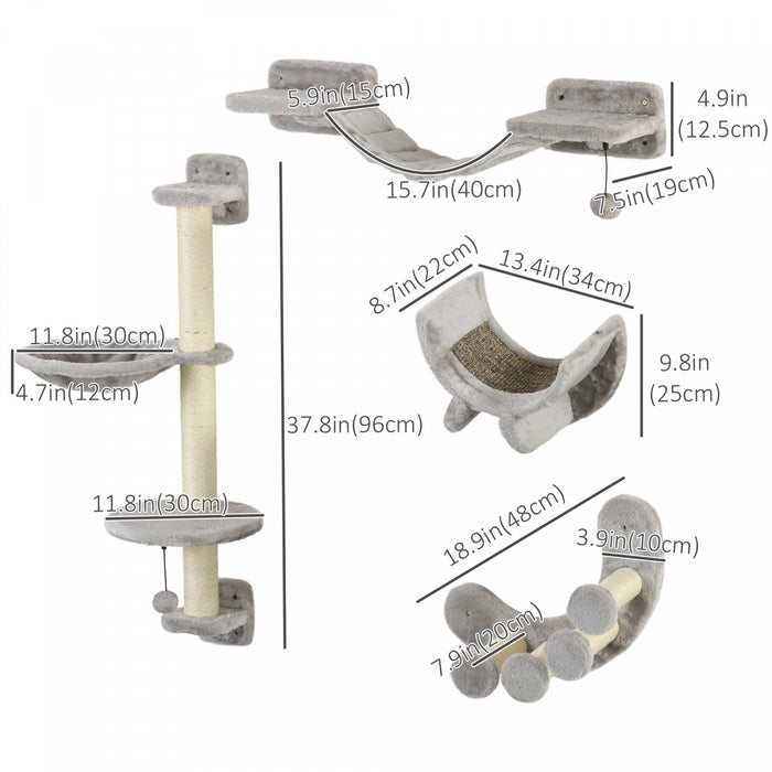 Pawhut Cat Wall Shelf With Scratching Post, Jumping Platform With Soft Ladder, Cat Wall Shelves For 
