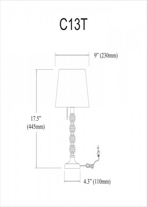 Dainolite Crystal 1 Light Table Lamp Crystal Ball Short Polished Chrome White Shade