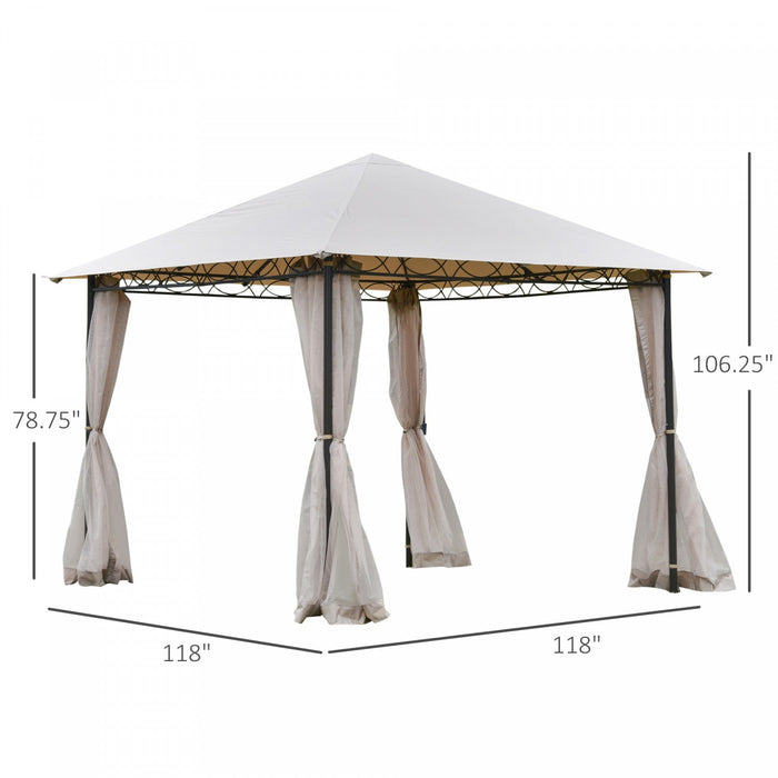 Outsunny 10' X 10' Gazebo Tent Shelter Art Steel Frame Flame-retardant Fabric With Mosquito Netting 