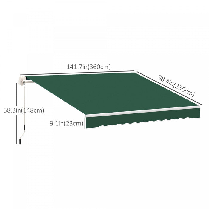 Outsunny 12' X 8' Retractable Awning Patio Awnings Sun Shade Shelter With Manual Crank Handle, Uv & 