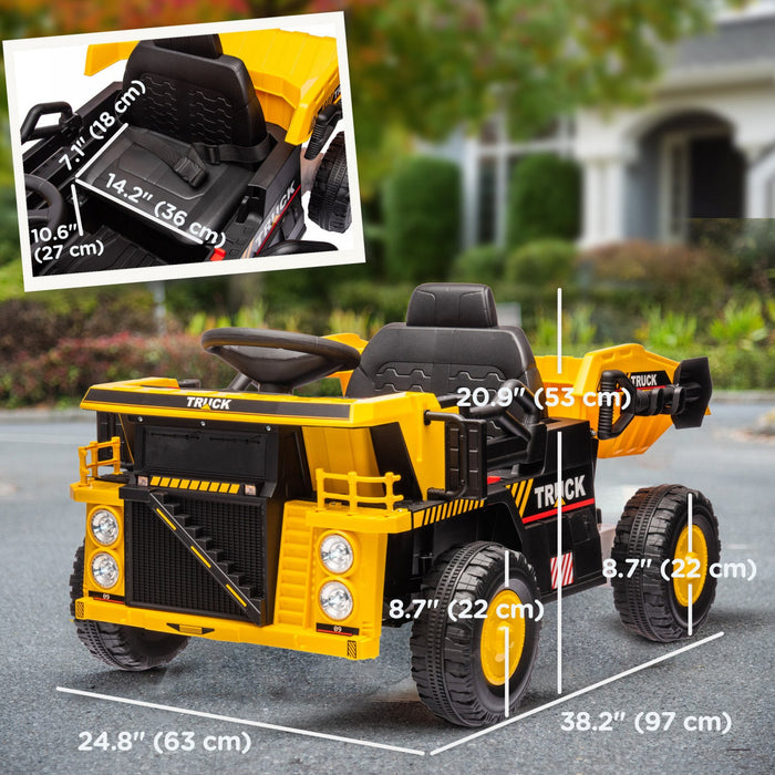 Qaba Kids Powered Ride-On Dump Truck, 12v Ride On Car Construction Vehicle With Electric Dump Bed, S