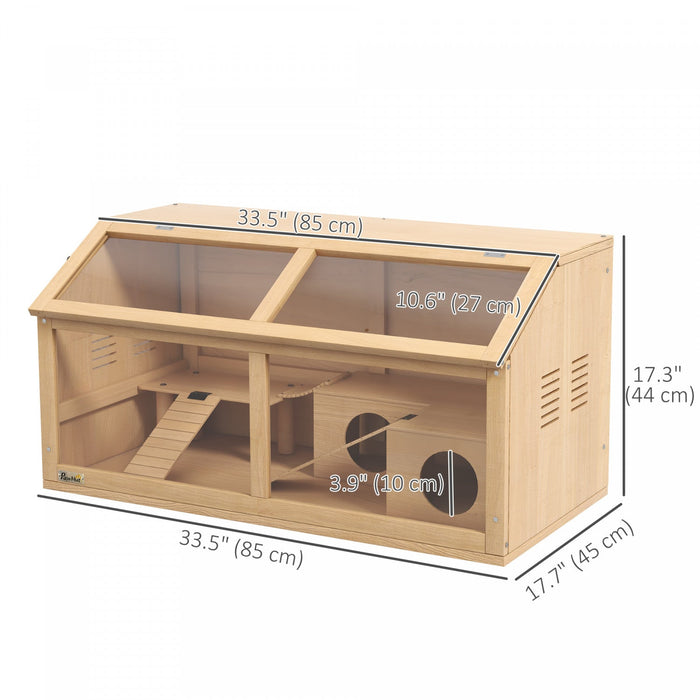 Pawhut Wooden Hamster Cage, 33.5\"l Hamster Habitat, Small Animal Cage For Syrian Drawf Hamster Gerbi