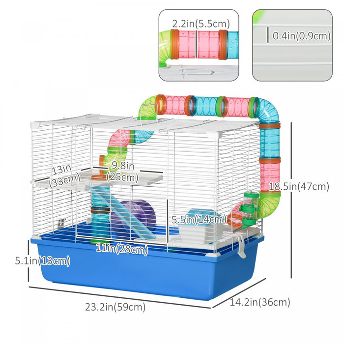 Pawhut Hamster Cage, Small Animal House, 3-level Guinea Pig Cage Gerbil Haven, Tunnel Tube System, W