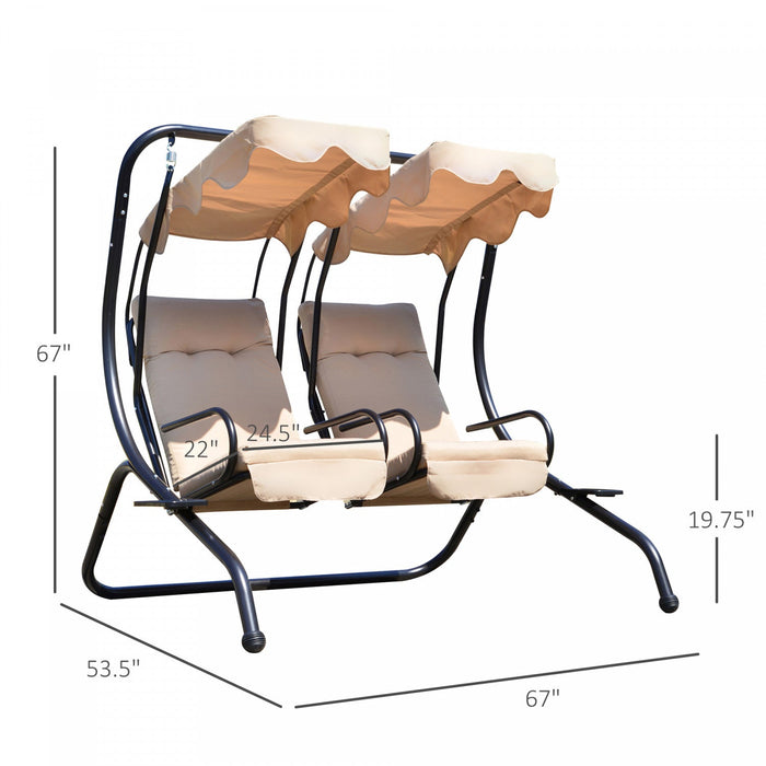 Outsunny Luxury Porch Swing Metal Outdoor Swing Chair 2 Separated Seater Hammock Heavy-duty With Can