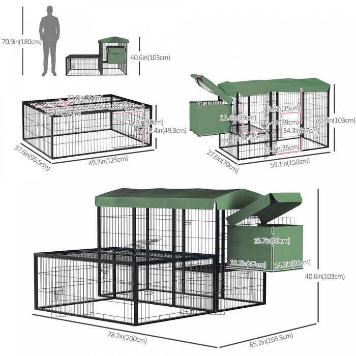 Pawhut Metal Chicken Coop, Outdoor Hen House Poultry Duck Goose Cage With Water-resistant Canopy, Ru