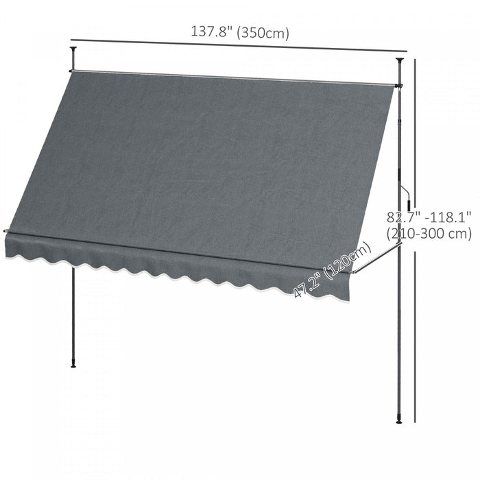 Outsunny 11.5' X 4' Manual Retractable Awning, Non-screw Freestanding Patio Sun Shade Shelter With S
