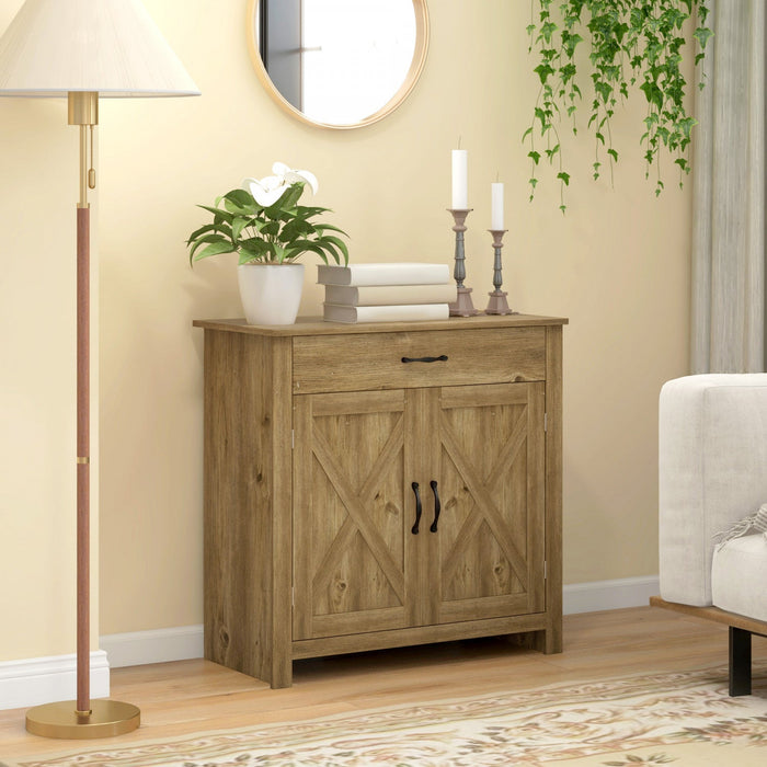 HOMCOM Farmhouse Sideboard, Buffet Cabinet with Barn Door, Nature Wood