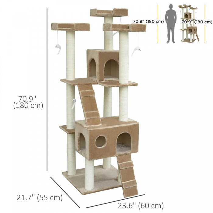 Pawhut Cat Tree For Large Cats Adult, 70.5\" Cat Tower, Multilevel Cat Furniture Activity Center With