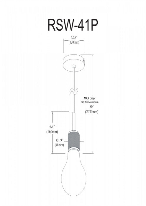 Dainolite Roswell 1 Light Pendant Small Matte Black Lamp