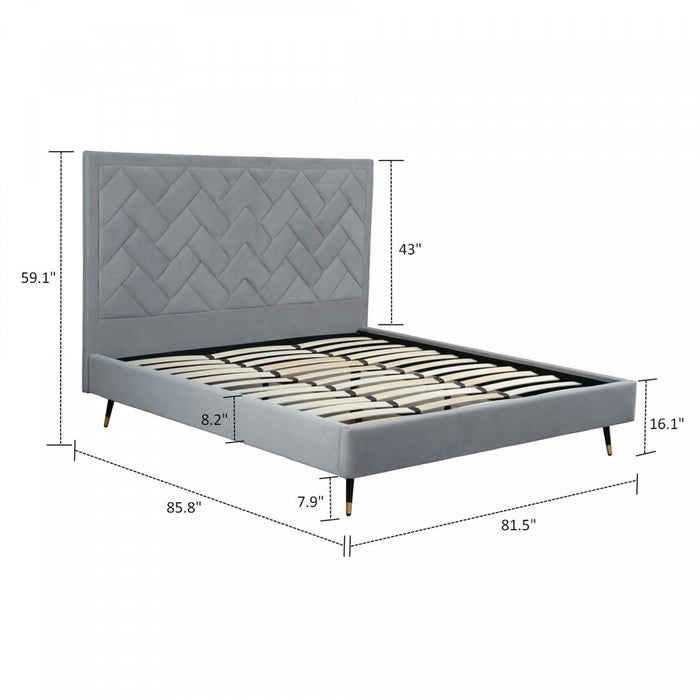 Crosby Modern Upholstered Velvet King Bed in Gray 