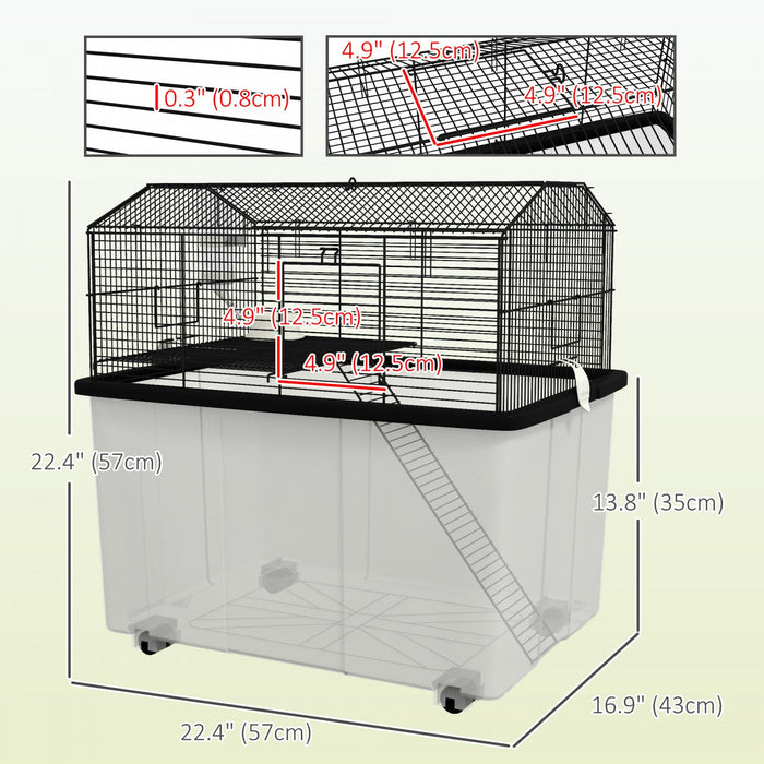Pawhut Hamster Cage With Accessories, Portable Small Animal Cage Includes Detachable Bottom, Ramp, P