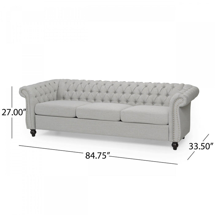 Colin Fabric 3 Seater Sofa With Tufted Back And Nailhead Trim - Grey 