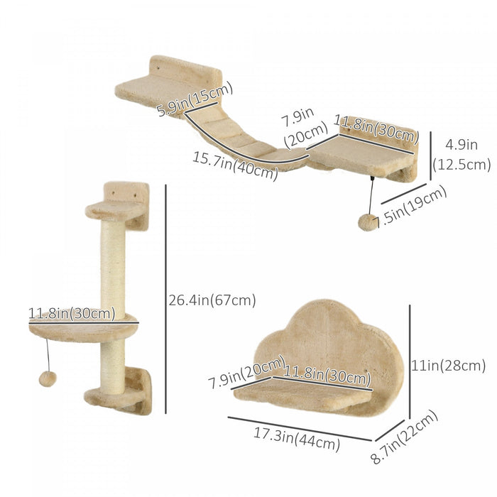 Pawhut Cat Wall Shelf With Scratching Post, Cloud-shaped Jumping Platform, Cat Wall Shelves For Rela
