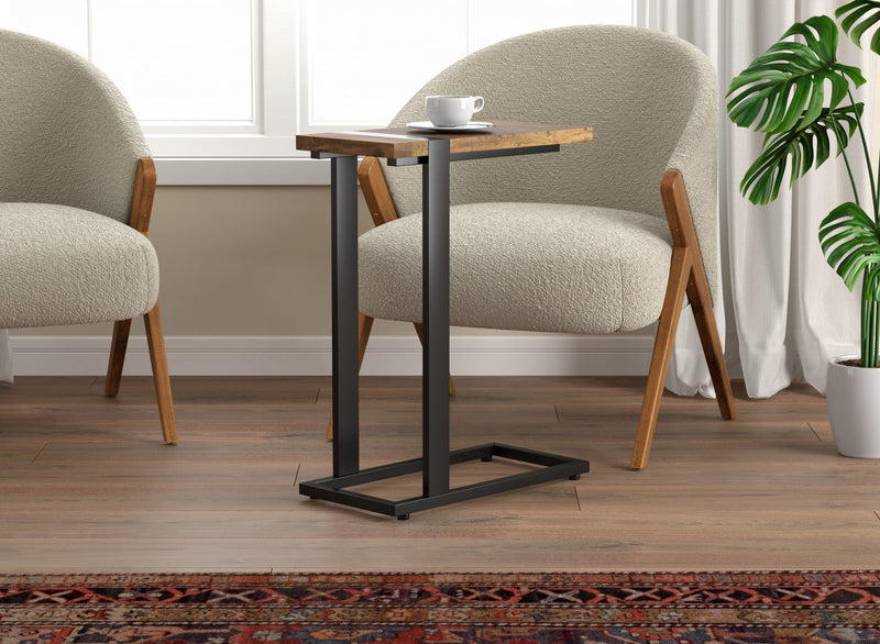 19” C-shaped End Table With Metal Frame - Brown Reclaimed Wood 