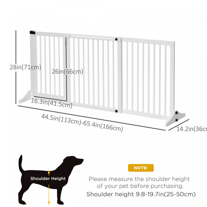 Pawhut Wooden Dog Gate, Freestanding Pet Fence For Stair, Doorway, 3 Panels W/ Door, Support Feet Fo