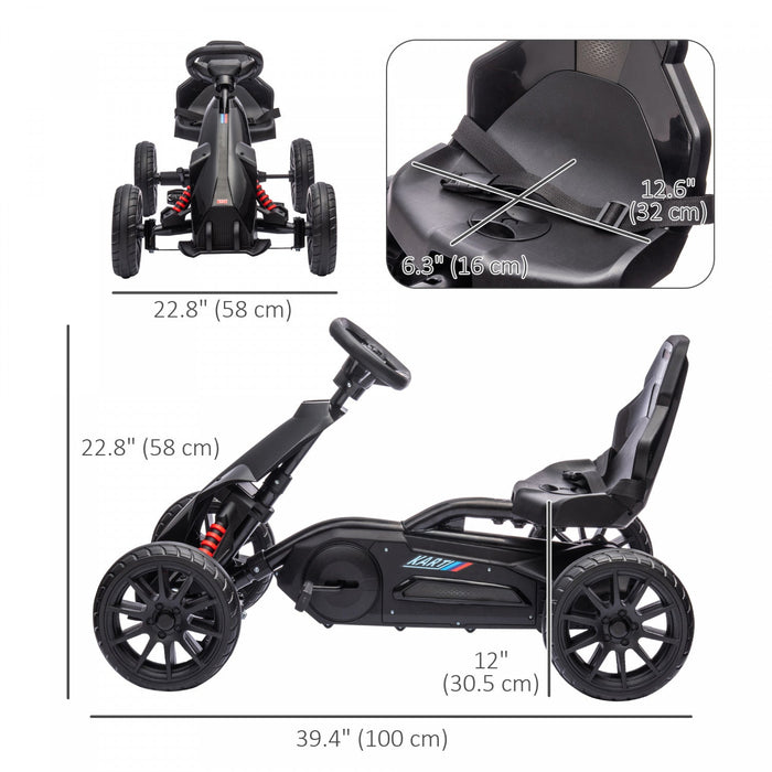 Aosom Go Kart For Kids, Pedal Car With Adjustable Seat, Forward, Backward, Handbrake, Shock Absorpti