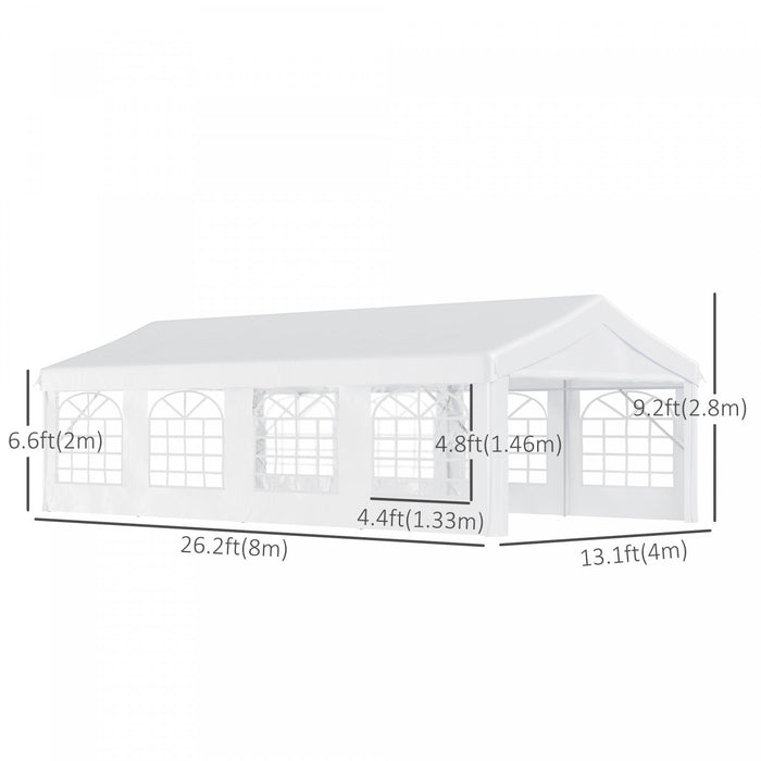 Outsunny 13’x26’ Heavy-duty Outdoor Carport Party Event Tent Patio Gazebo Canopy With 4 Sidewalls, W
