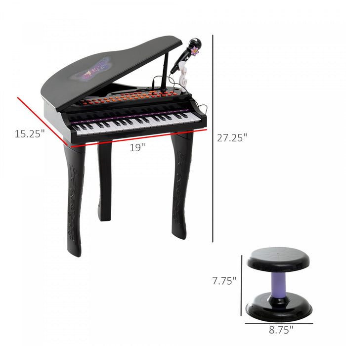 Qaba Mini Electronic Musical Piano 37 Key Keyboard Multifunction Kids Toy With Microphone Stool, Bla