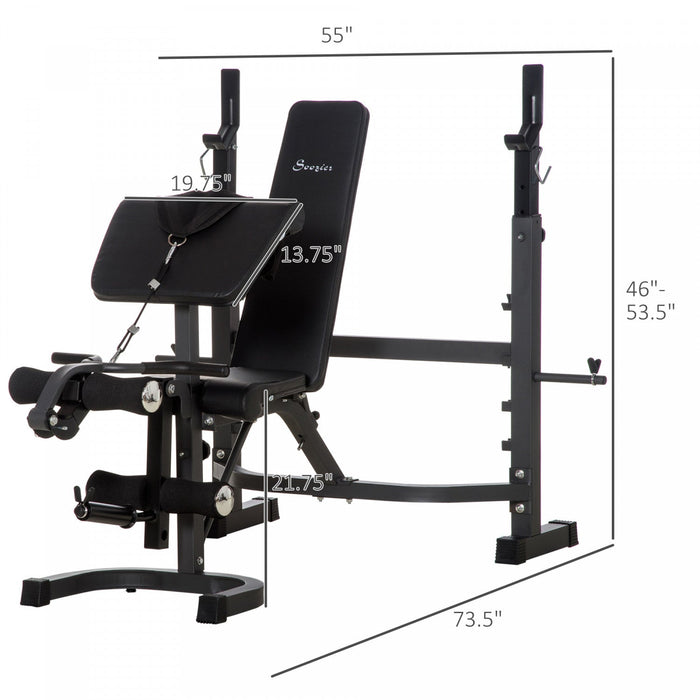 Soozier Weight Bench Stand With Squat Rack, Adjustable Olympic Bench, Multifunctional Arm Curl Pad, 