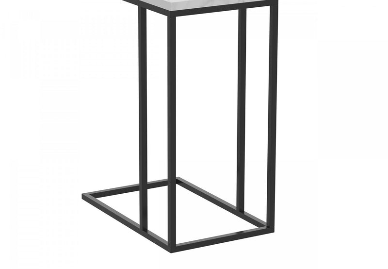 19” C-Shaped Marble Black Metal End Table With Metal Frame - Multicolour 