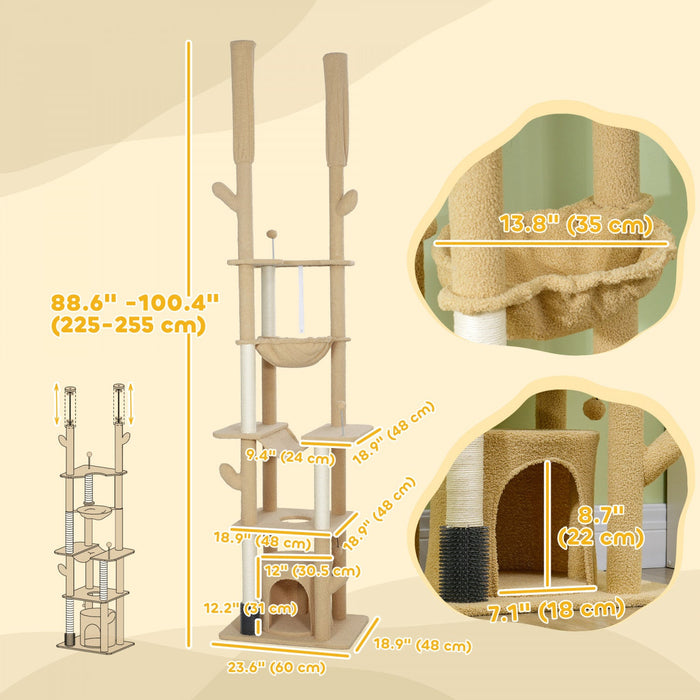 Pawhut Floor To Ceiling Cat Tree, 89\"-100\" Adjustable Height Cat Tower For Large Cats With Scratchin