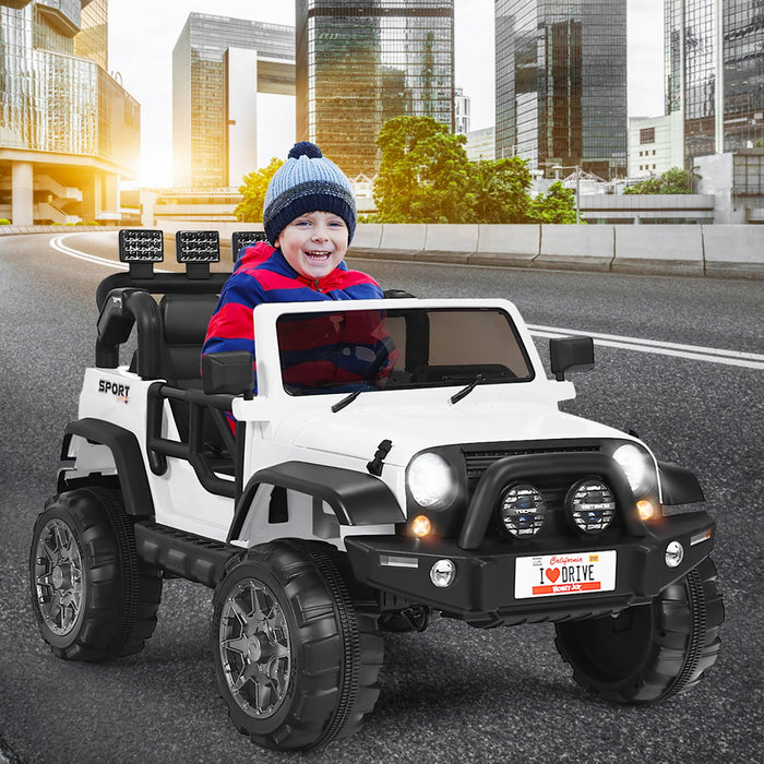Costway 12v Kids Ride On Car 2 Seater Truck Rc Electric Vehicles W/ Storage Room White