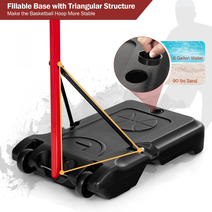 Costway Height-adjustable Basket Hoop, Portable Backboard System Stand With 2 Wheels, Fillable Base, Weather-resistant Nylon Net