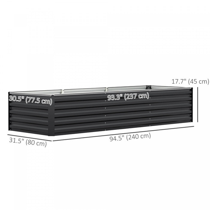 Outsunny 8x2.6x1.5ft Galvanized Raised Garden Bed, Open Bottom, Dark Grey