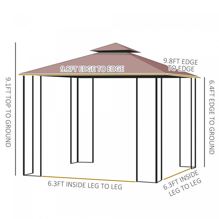 Outsunny 10'x10' Gazebo Canopy Outdoor Patio Sun Shelter Uv Protect W/ 2-tier Polyester Roof Curtain