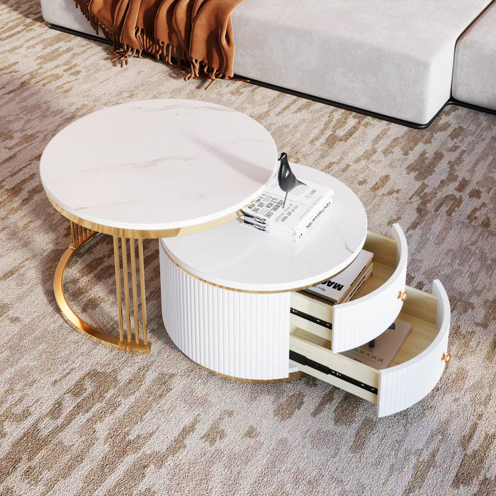 Thomas 27.6\" Modern Round Coffee Table With 2 Storage Drawers - White 