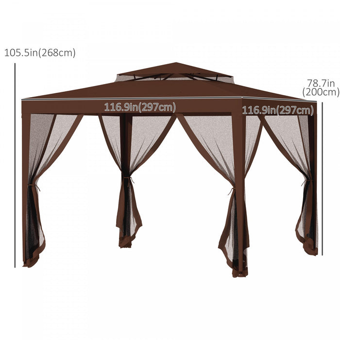 Outsunny 10' X 10' Canopy Tent, Party Tent With Mesh Netting And Double Tier Roof For Backyard, Gard