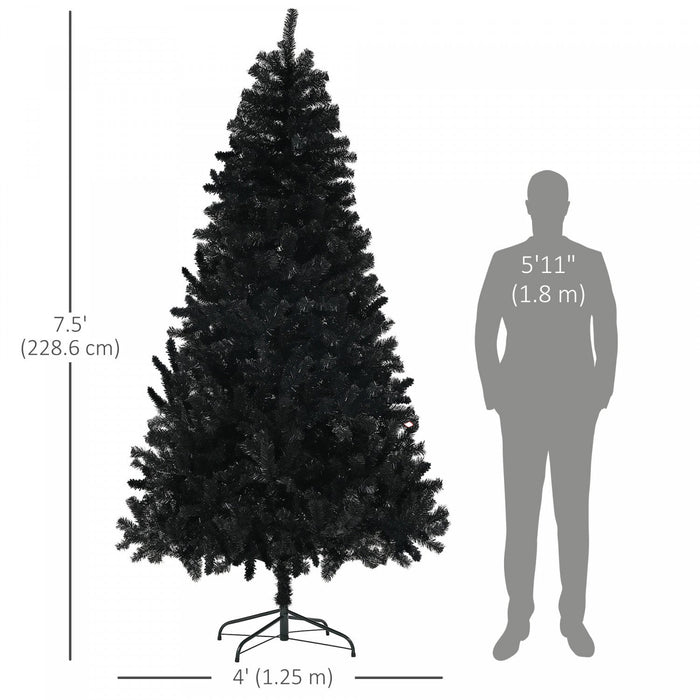 HOMCOM 7.5ft Artificial Christmas Tree with Auto Open, Steel Base, Black