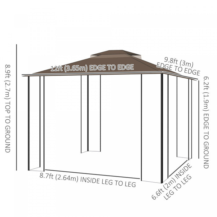 Outsunny 12' X 10' Patio Gazebo Outdoor Canopy W/ 2-tier Roof, Nettings