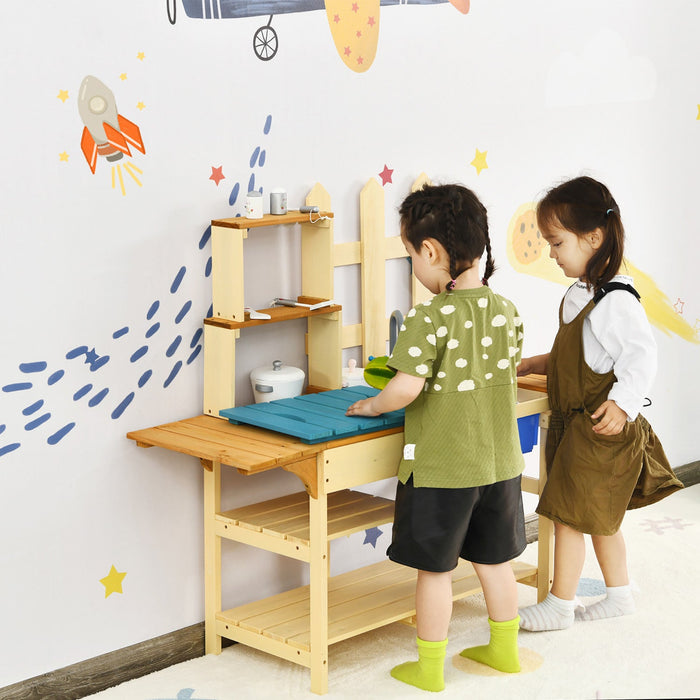 Costway Kid's Wooden Mud Kitchen Pretend Cook Playset Toy For Children