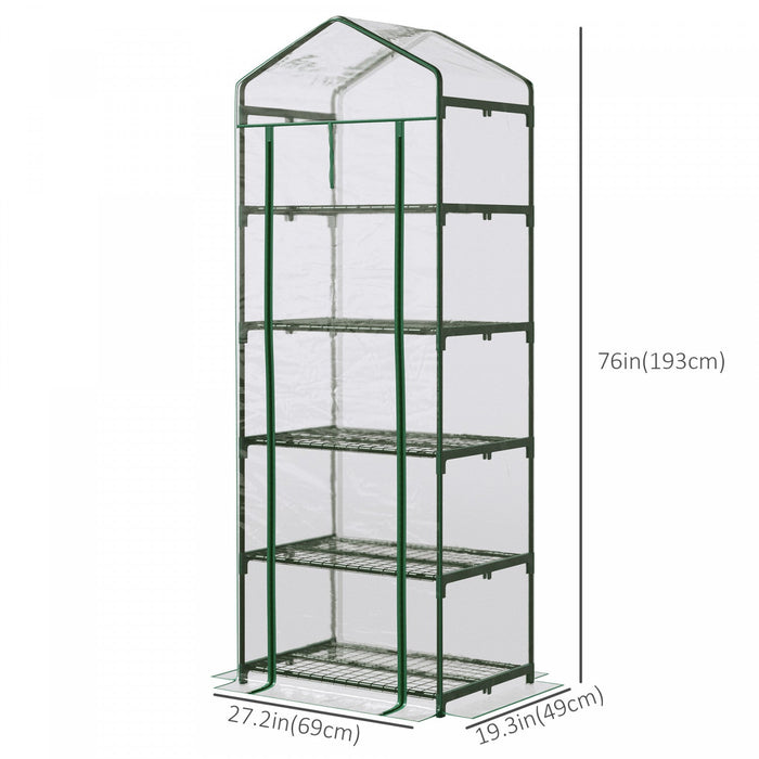 Outsunny 5 Tier Mini Greenhouse, Portable Outdoor Flower Stand With Shelf Clips, Indoor Greenhouse W