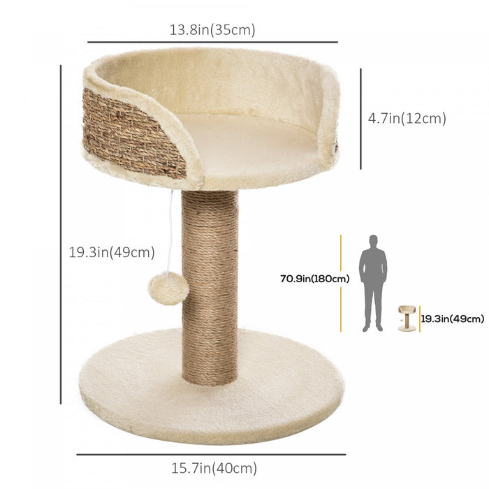Pawhut Small Cat Tree With Scratching Post, Perch, Toy Ball, Cat Tower For Indoor Cats - 16\" X 16\" X