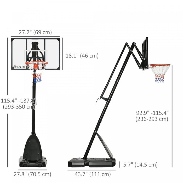 Soozier Portable Basketball Hoop W/ Wheels, Weighted Base, 115.4"-137.8"