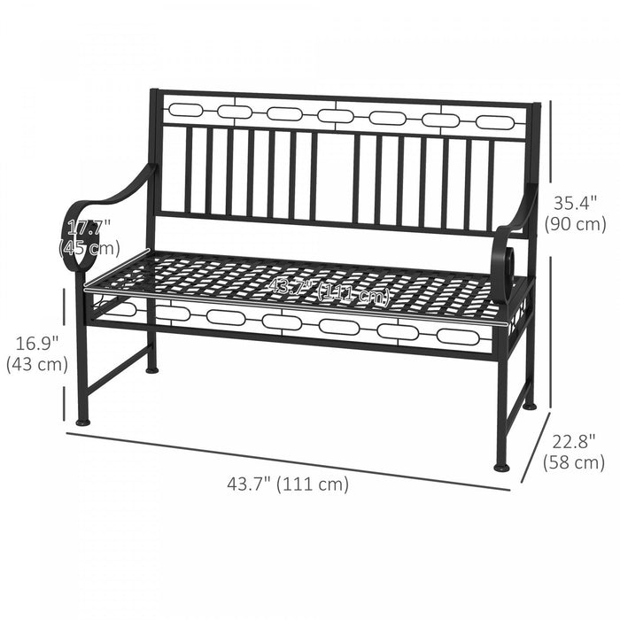 Outsunny 44" Garden Bench, Metal Park Bench With Decorative Backrest Black