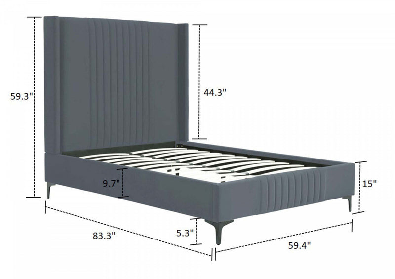 Promenade Mid-Century Modern Upholstered Velvet Full Bed in Gray 