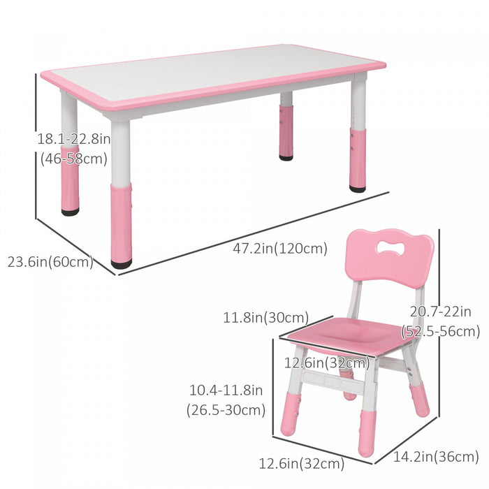 Qaba Kids Table And Chair Set With 4 Chairs, Adjustable Height, Easy To Clean Table Surface, For 1.5
