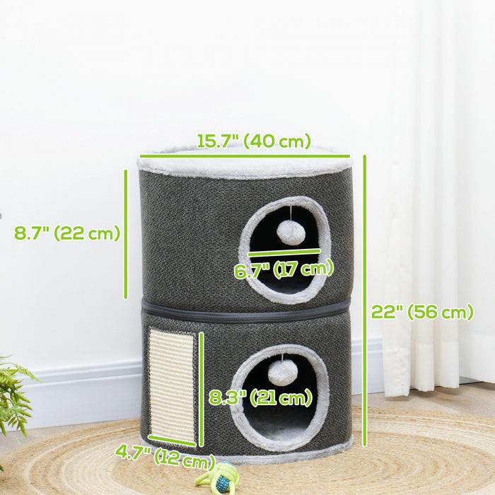 Pawhut 2-story Cat Condo Tower, 22 Inches Cat Tree For Indoor Cats With Top Perch And 2 Hideaways, S