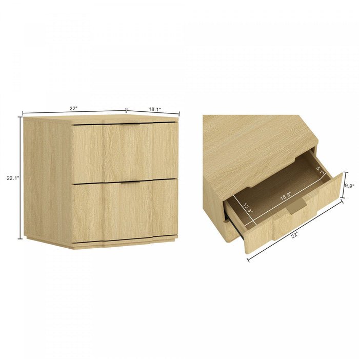 Clive Mid-Century Modern 22\" Nightstand in Natural and Gold (2-Drawer) 