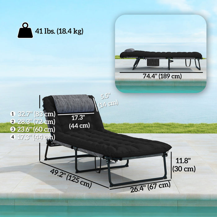 Outsunny 2 Pcs Folding Lounge Chairs, Reclining Tanning Chairs, Black