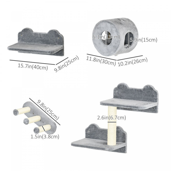 Pawhut 4 Pcs Cat Wall Shelves, Pet Wall-mounted Climbing Shelf Set, Kitten Activity Centre With Cond