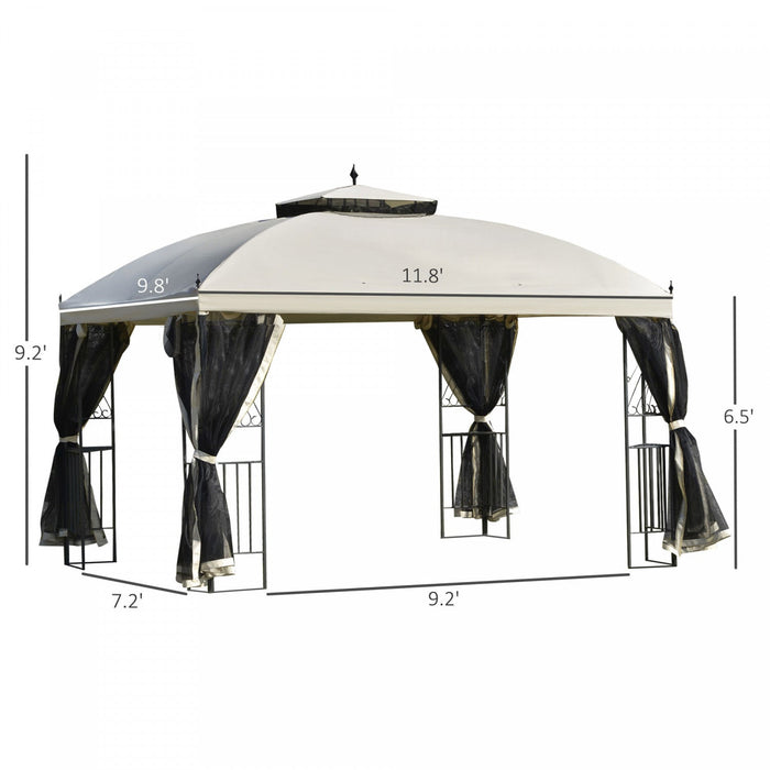 Outsunny 12' X 10' Outdoor Patio Gazebo Canopy With Double Tier Roof, Removable Mesh Sidewalls, Tria